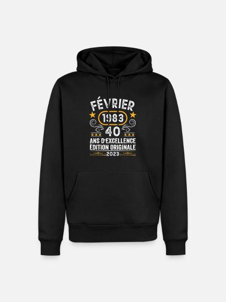 Anniversaire Vintage Idée Cadeau Février 1983 40 - Sweat à capuche Premium bio Homme - noir