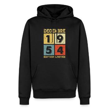 Anniversaire Vintage Idée Cadeau Décembre 1954 - Sweat à capuche Premium bio Homme - noir - Devant - Nico (187cm)
