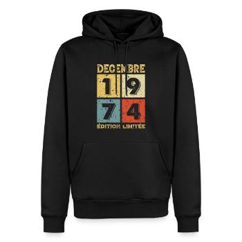 Anniversaire Vintage Idée Cadeau Décembre 1974 - Sweat à capuche Premium bio Homme - noir - Devant - Nico (187cm)