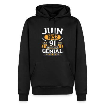 Juin 1932 91 Ans Que Je Suis Génial Anniversaire - Sweat à capuche Premium bio Homme - noir - Devant - Nico (187cm)