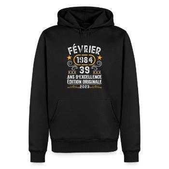 Anniversaire Vintage Idée Cadeau Février 1984 39 - Sweat à capuche Premium bio Homme - noir - Devant - Nico (187cm)