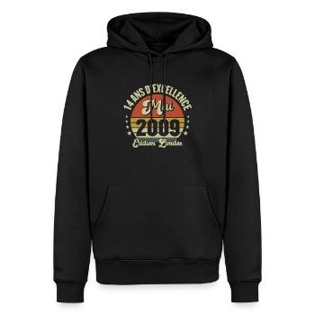 Mai 2009 14 Ans Anniversaire Vintage Idée Cadeau - Sweat à capuche Premium bio Homme - noir - Devant - Nico (187cm)