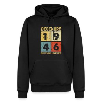 Anniversaire Vintage Idée Cadeau Décembre 1946 - Sweat à capuche Premium bio Homme - noir - Devant - Nico (187cm)