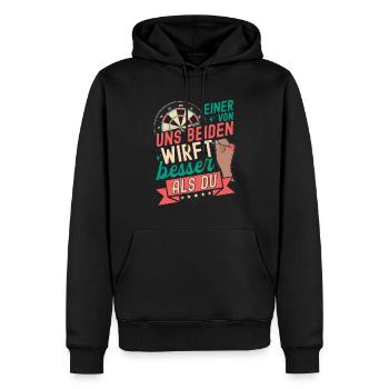 Einer von uns beiden wirft besser als du Dart - Männer Premium Bio Hoodie - Schwarz - Vorne - Nico (187cm)