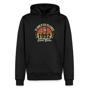Juin 1992 31 Ans Anniversaire Vintage Idée Cadeau - Sweat à capuche Premium bio Homme - noir - Devant - Nico (187cm)