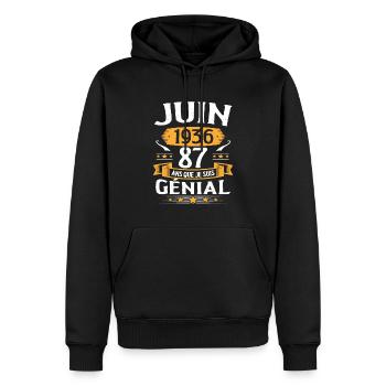 Juin 1936 87 Ans Que Je Suis Génial Anniversaire - Sweat à capuche Premium bio Homme - noir - Devant - Nico (187cm)