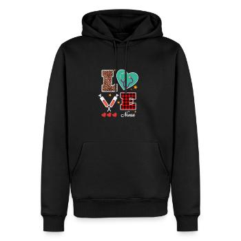 Love Nurse Valentine Nurse Leopard Print Plaid - Sweat à capuche Premium bio Homme - noir - Devant - Nico (187cm)