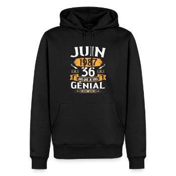 Juin 1987 36 Ans Que Je Suis Génial Anniversaire - Sweat à capuche Premium bio Homme - noir - Devant - Nico (187cm)