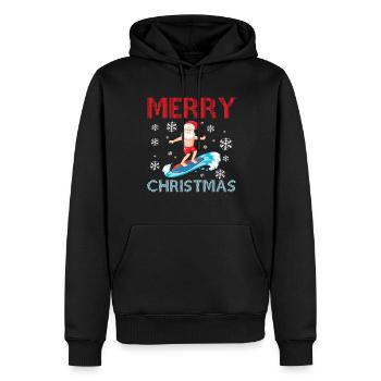 Frohe Weihnachten - Surfing Santa Claus - Männer Premium Bio Hoodie - Schwarz - Vorne - Nico (187cm)