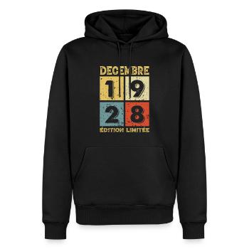 Anniversaire Vintage Idée Cadeau Décembre 1928 - Sweat à capuche Premium bio Homme - noir - Devant - Nico (187cm)