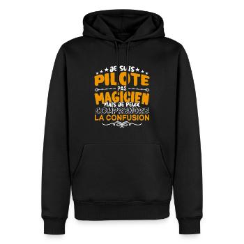 Pilote | Pilote pas Magicien | Meilleur Pilote - Sweat à capuche Premium bio Homme - noir - Devant - Nico (187cm)