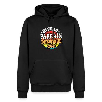 Niveau Parrain débloqué humour parrain - Sweat à capuche Premium bio Homme - noir - Devant - Nico (187cm)