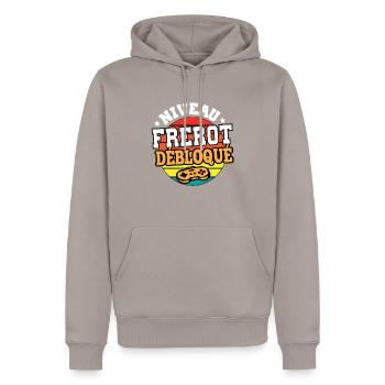 Niveau frérot débloqué cadeau frère humour frangin - Sweat à capuche Premium bio Homme - taupe - Devant - Nico (187cm)