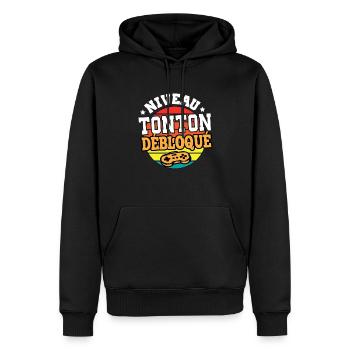 Niveau tonton débloqué cadeau humour tonton - Sweat à capuche Premium bio Homme - noir - Devant - Nico (187cm)