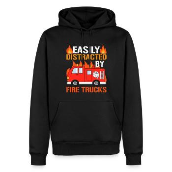 Facilement distrait par les camions de pompiers - Pompiers - Sweat à capuche Premium bio Homme - noir - Devant - Nico (187cm)
