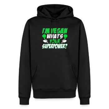 Je suis végétalien, quel est votre superpouvoir? Végétalien - Sweat à capuche Premium bio Homme - noir - Devant - Nico (187cm)