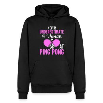 Ne sous-estimez jamais une femme au tennis de table - Sweat à capuche Premium bio Homme - noir - Devant - Nico (187cm)