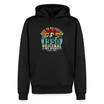 Aged to perfection 1950 original - Men’s Premium Organic Hoodie - black - Front - Nico (187cm)
