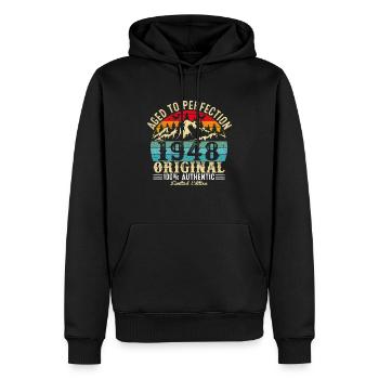Perfekt gealtert 1948 original - Männer Premium Bio Hoodie - Schwarz - Vorne - Nico (187cm)