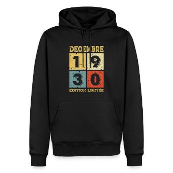Anniversaire Vintage Idée Cadeau Décembre 1930 - Sweat à capuche Premium bio Homme - noir - Devant - Nico (187cm)