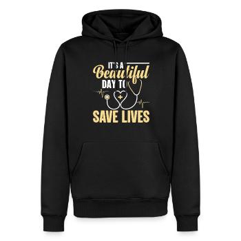 It's a beautiful day to save lives - Men’s Premium Organic Hoodie - black - Front - Nico (187cm)