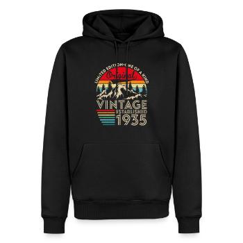Original Vintage Établi En 1935 Anniversaire - Sweat à capuche Premium bio Homme - noir - Devant - Nico (187cm)
