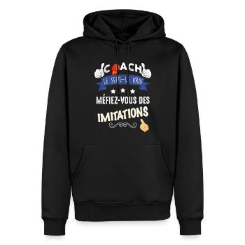 Coach basket humour Cadeau Homme - Sweat à capuche Premium bio Homme - noir - Devant - Nico (187cm)