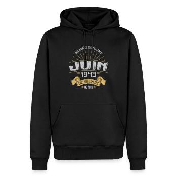 Juin 1943 80 Ans Anniversaire Vintage Idée Cadeau - Sweat à capuche Premium bio Homme - noir - Devant - Nico (187cm)
