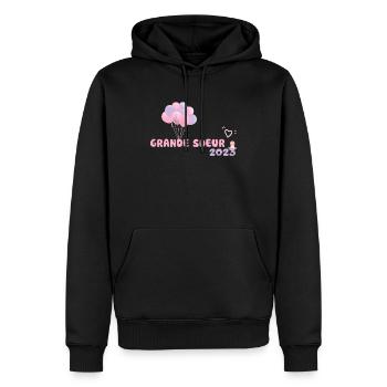 Grande Soeur 2023 Idée Cadeau Annonce Grossesse - Sweat à capuche Premium bio Homme - noir - Devant - Nico (187cm)
