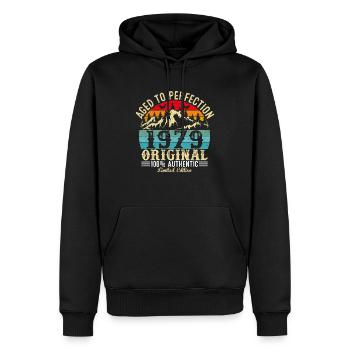Aged to perfection 1979 Original - Men’s Premium Organic Hoodie - black - Front - Nico (187cm)