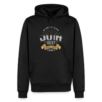 Juin 1937 86 Ans Anniversaire Vintage Idée Cadeau - Sweat à capuche Premium bio Homme - noir - Devant - Nico (187cm)