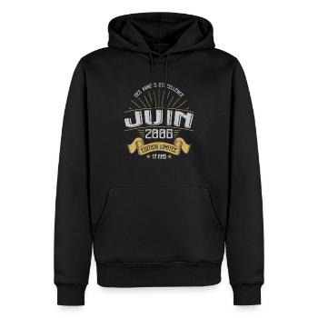 Juin 2006 17 Ans Anniversaire Vintage Idée Cadeau - Sweat à capuche Premium bio Homme - noir - Devant - Nico (187cm)