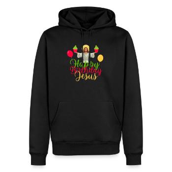 Happy Birthday Jesus - Men’s Premium Organic Hoodie - black - Front - Nico (187cm)