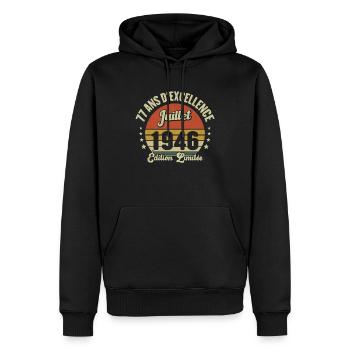 Juillet 1946 77 Ans Anniversaire Vintage Cadeau - Sweat à capuche Premium bio Homme - noir - Devant - Nico (187cm)
