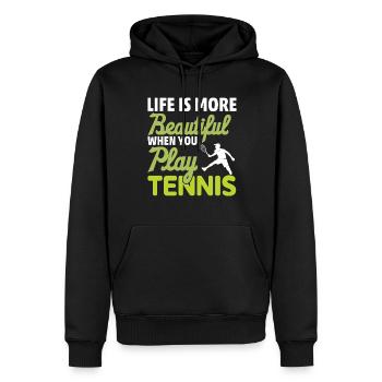 La vie est meilleure quand vous jouez au tennis - Sweat à capuche Premium bio Homme - noir - Devant - Nico (187cm)