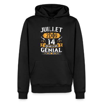 Juillet 2009 14 Ans Que Je Suis Génial Cadeau - Sweat à capuche Premium bio Homme - noir - Devant - Nico (187cm)