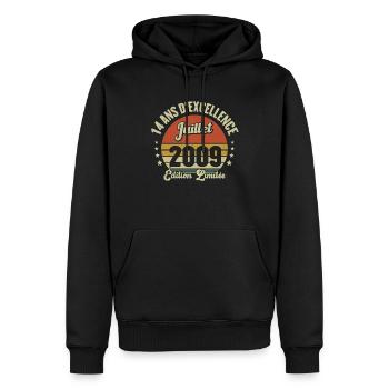 Juillet 2009 14 Ans Anniversaire Vintage Cadeau - Sweat à capuche Premium bio Homme - noir - Devant - Nico (187cm)