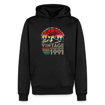 Original Vintage Établi En 1991 Anniversaire - Sweat à capuche Premium bio Homme - noir - Devant - Nico (187cm)