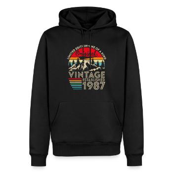 Original Vintage Établi En 1987 Anniversaire - Sweat à capuche Premium bio Homme - noir - Devant - Nico (187cm)