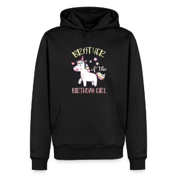 Frère d’un garçon d’anniversaire - licorne - Sweat à capuche Premium bio Homme - noir - Devant - Nico (187cm)