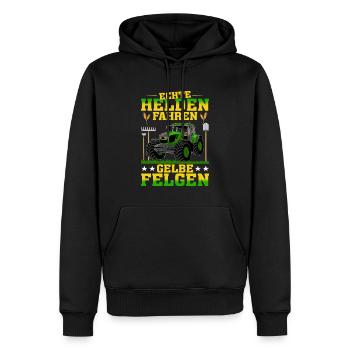 Echte Helden Fahren Gelbe Felgen - Männer Premium Bio Hoodie - Schwarz - Vorne - Nico (187cm)