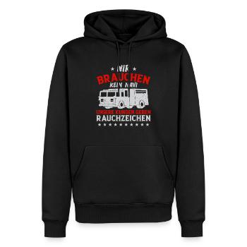 Wir Brauchen Kein Navi Fireman Feuerwehr - Männer Premium Bio Hoodie - Schwarz - Vorne - Nico (187cm)