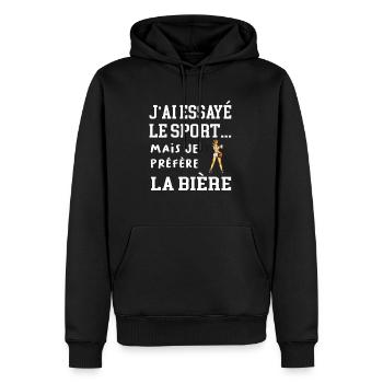 J'ai essayé le sport mais je préfère la bière - Sweat à capuche Premium bio Homme - noir - Devant - Nico (187cm)