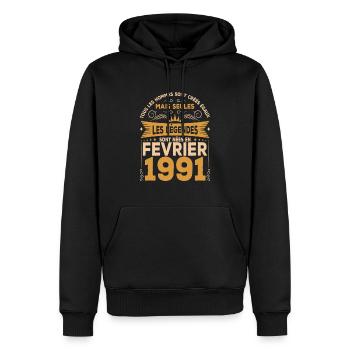 Les Légendes Sont Nées En Février 1991 - Sweat à capuche Premium bio Homme - noir - Devant - Nico (187cm)