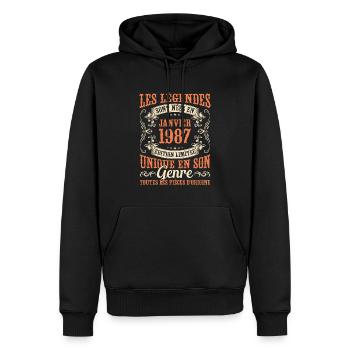 Les Légendes Sont Nées En Janvier 1987 Cadeau - Sweat à capuche Premium bio Homme - noir - Devant - Nico (187cm)