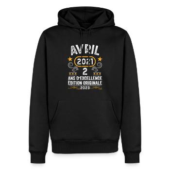Anniversaire Vintage Idée Cadeau Avril 2021 2 - Sweat à capuche Premium bio Homme - noir - Devant - Nico (187cm)