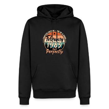 Février 1985 anniversaire 1985 légendes Février - Sweat à capuche Premium bio Homme - noir - Devant - Nico (187cm)