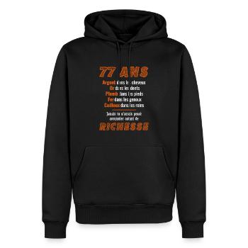 77 Ans Anniversaire Drôle Idée Cadeau - Sweat à capuche Premium bio Homme - noir - Devant - Nico (187cm)
