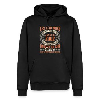 Les Légendes Sont Nées En Janvier 2002 Cadeau - Sweat à capuche Premium bio Homme - noir - Devant - Nico (187cm)