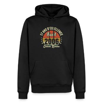 Août 2006 17 Ans Anniversaire Vintage Cadeau - Sweat à capuche Premium bio Homme - noir - Devant - Nico (187cm)
